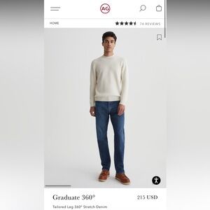 Mens Ag Adriano Goldschmied, Graduate 360 Tailored Leg stretch denim, size 36x34